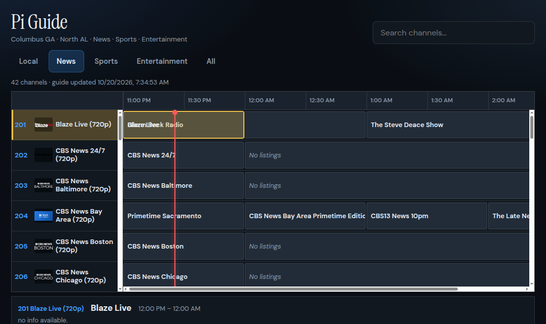 Screenshot of the Pi IPTV channel guide
